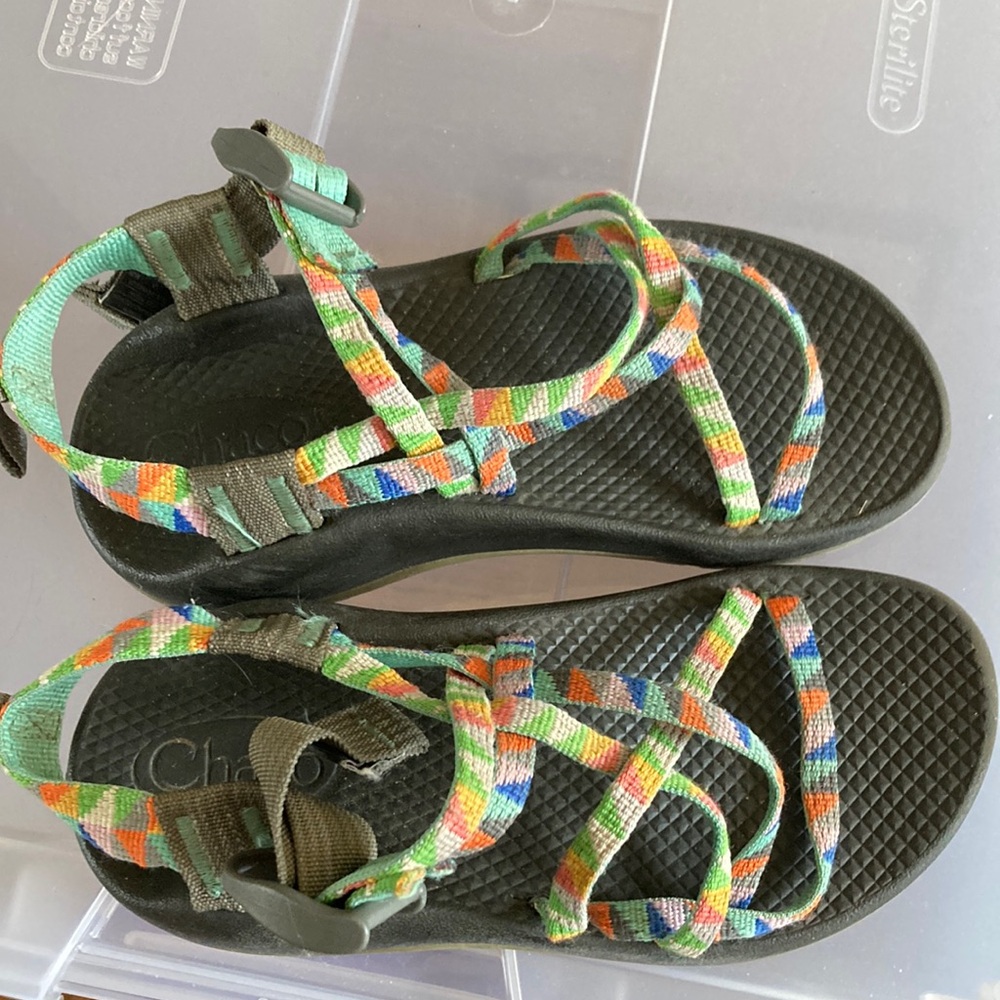Chaco girl’s sandals. Multi colored, size 2